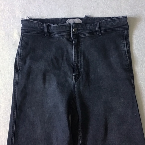 Free People Wide Leg Jeans Woman’s 28 Black Wash High Rise Relaxed Cropped Fit - Picture 2 of 13